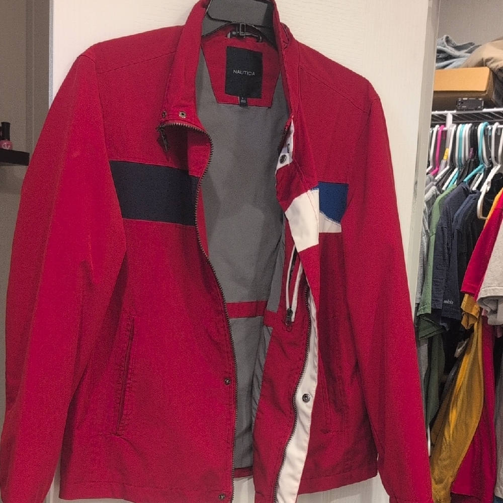 Nautica Red and Black Windbreaker Jacket
